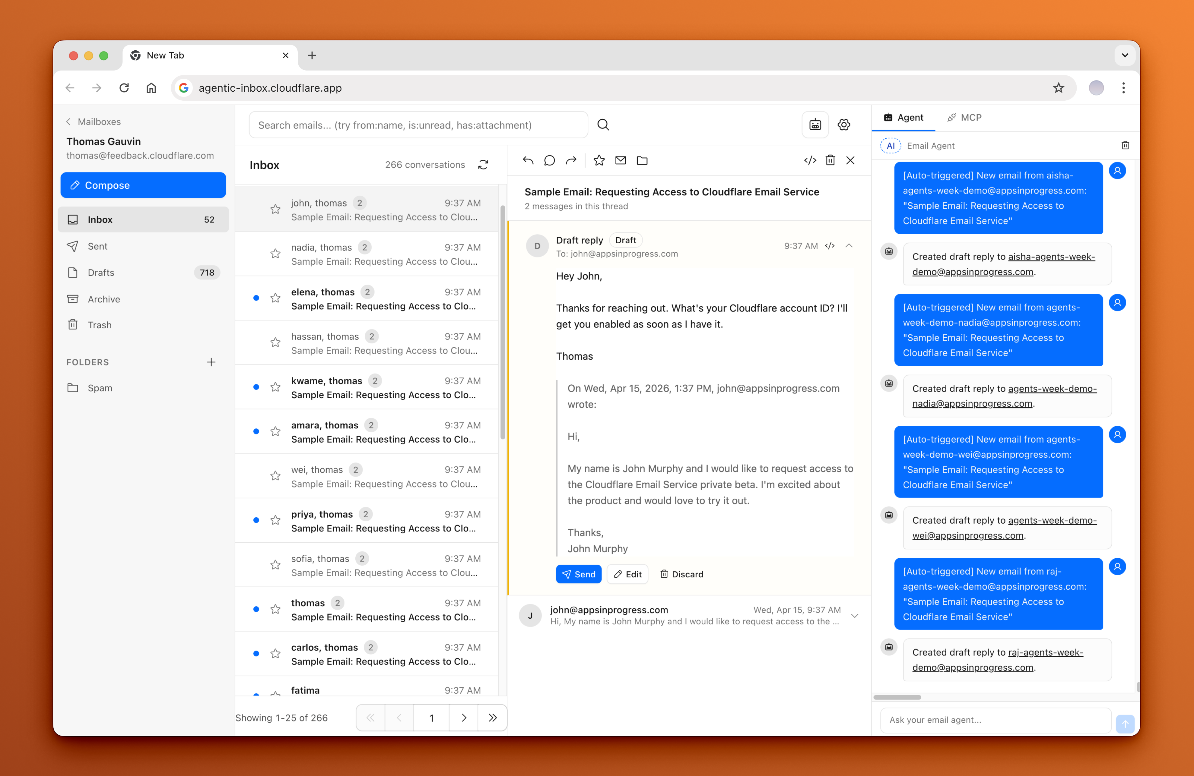 Agentic Inbox 界面截图